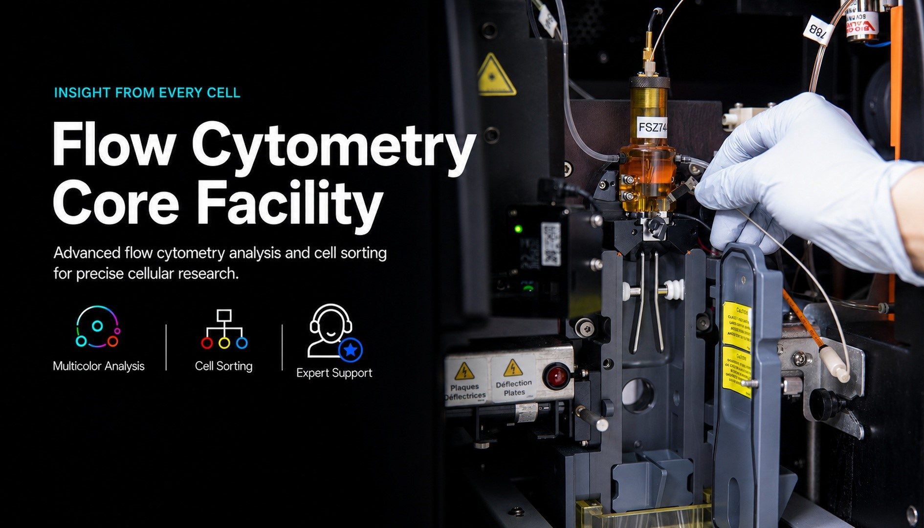 Flow Cytometry Laboratory (FACS) - a researcher operating a cell sorter