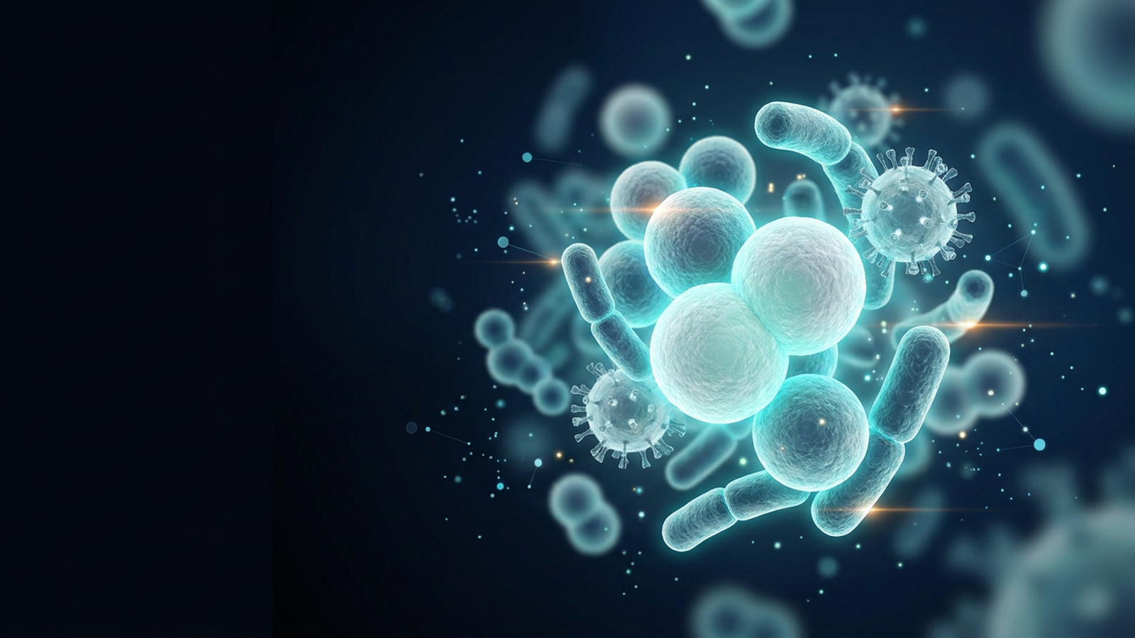 3D graphic of viruses and cells
